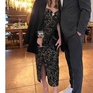 Vintage Scott McClintock Black and Gold Velvet Bustier Dress